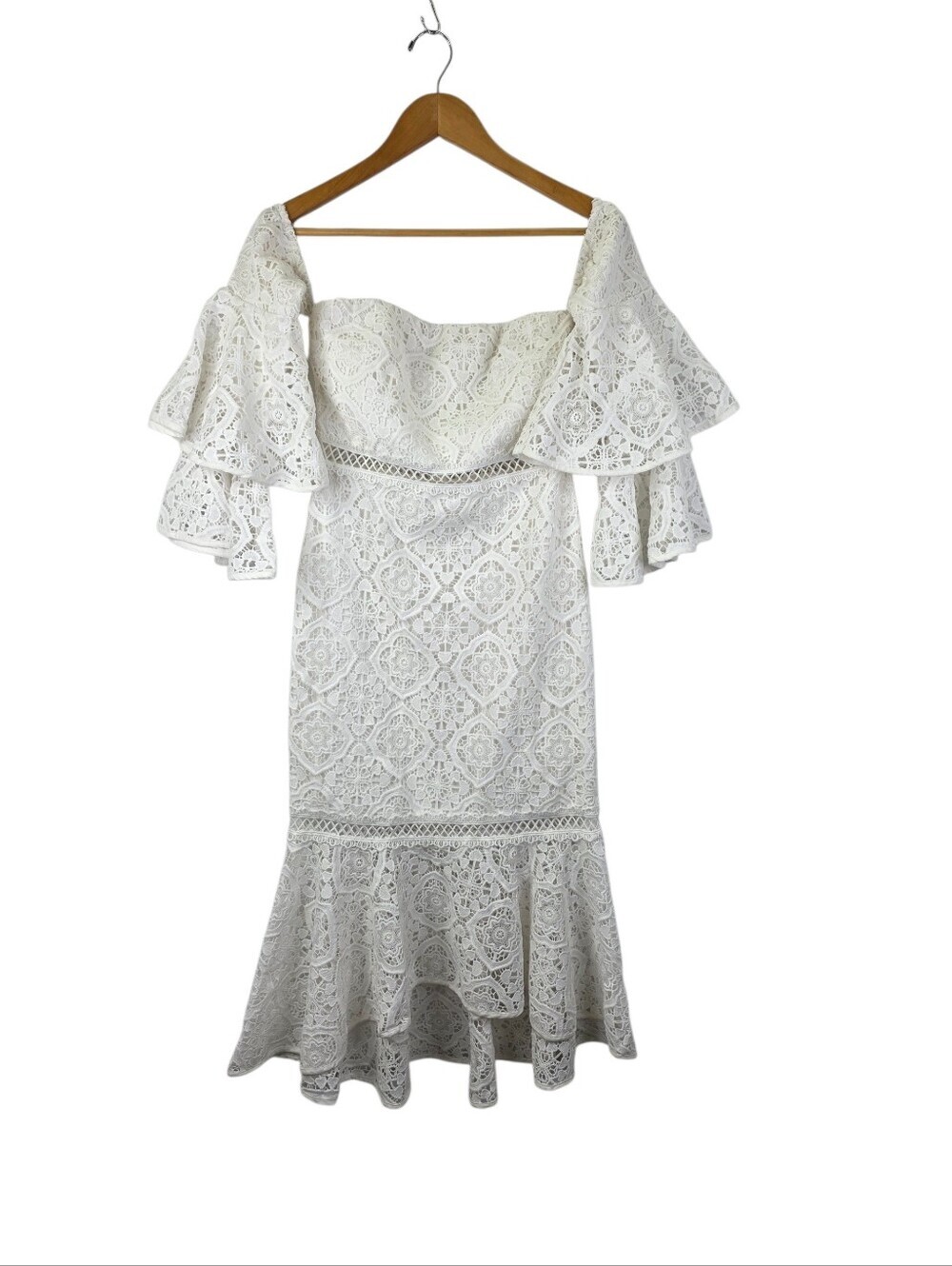 Two Sisters The Label White Sz 8 Off Shoulder Embroidered Mermaid Wedding Dress